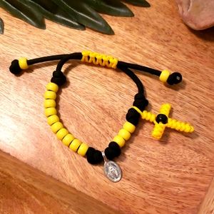 NEW! Rosary Bracelet HANDMADE Yellow on Black